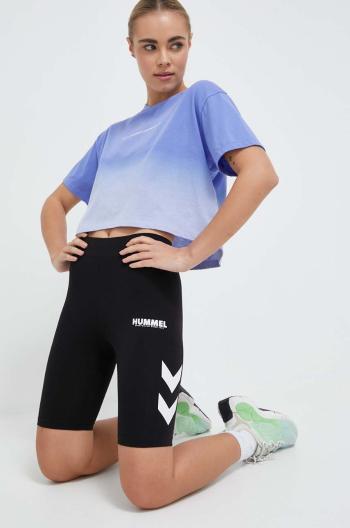 Kraťasy Hummel hmlLEGACY WOMAN TIGHT SHORTS dámské, černá barva, s potiskem, medium waist, 214171