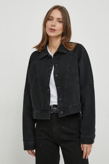 Džínová bunda Pepe Jeans FOXY DECO dámská, černá barva, přechodná, PL402248