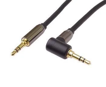 PremiumCord HQ stíněný kabel stereo Jack 3.5mm - Jack 3.5mm zahnutý 90°, 3m