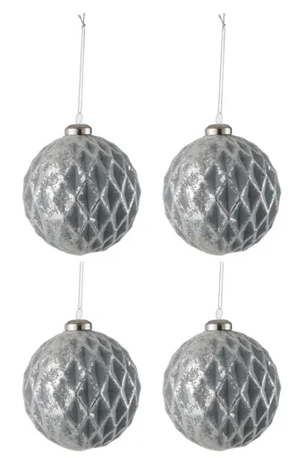 Sada šedých vánočních koulí se stříbrnou patinou ( 4ks) - 10*10*9 cm 76282
