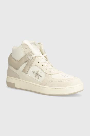 Sneakers boty Calvin Klein Jeans BASKET CUP MID LACEUP LTH ML MTR béžová barva, YM0YM00995