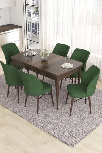 Extendable Dining Table & Chairs Set (7 Pieces) Eva - Baroque, Khaki