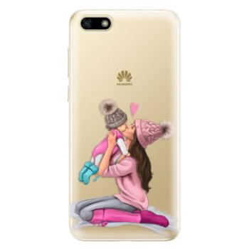 Odolné silikonové pouzdro iSaprio - Kissing Mom - Brunette and Girl - Huawei Y5 2018