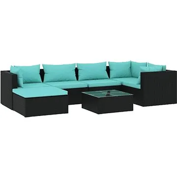 7dílná zahradní sedací souprava s poduškami polyratan černá, 3101817 (3101817)