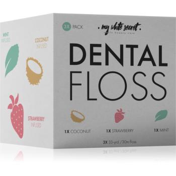 My White Secret Dental Floss dentální nit Coconut, Mint, Strawberry 3 ks