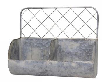 Nástěnná plechová police s patinou a 2 boxy Zinc - 34*15*28cm 64510-00