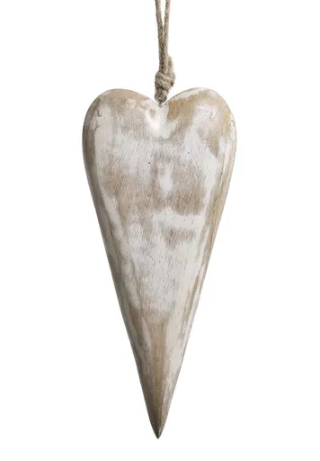 Krémové antik dřevěné závěsné srdce z mangového dřeva - 8*2*22 cm Chic Antique