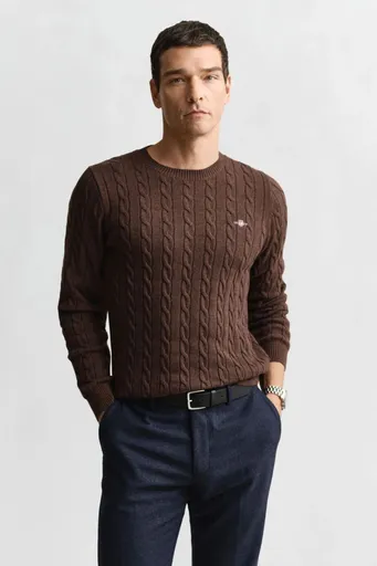 SVETR GANT COTTON CABLE C-NECK BROWN MELANGE