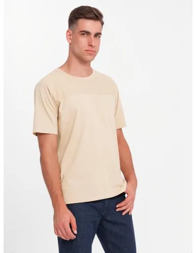 Pánské bavlněné tričko s jemnou výšivkou - krémové V2