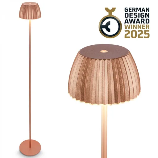 BRILONER nabíjecí stojanová lampa Riffle - 124 cm, 4,2W, 400lm, bezdrátová, LED, stmívatelná, dotykový vypínač, měď 1238013