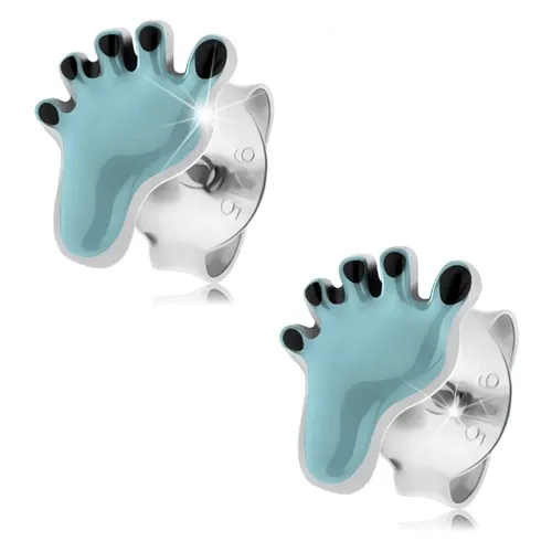 Náušnice ze stříbra 925, nožka zdobená světle modrou a černou glazurou