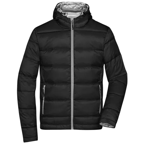 James & Nicholson (Daiber) Lehká pánská péřová bunda s kapucí JN1152 - Černá / stříbrná | 3XL