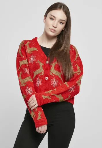 Urban Classics Ladies Short Oversized Christmas Cardigan red/gold - S