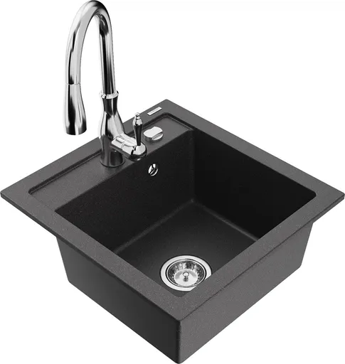 MEXEN/S Vito granitový dřez 1-miska včetně baterie Savita, černá kropenatá 6503-76-672601-00