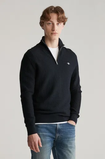 SVETR GANT COTTON TEXTURED HALF ZIP BLACK