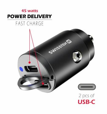 USB-C adaptér 2x (Power Delivery 45W, černý)