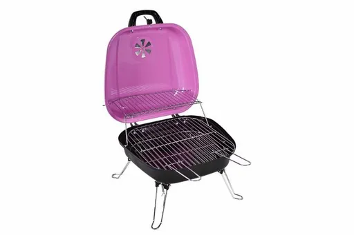 Garthen BBQ 5935 Kufříkový gril na dřevěné uhlí - růžový