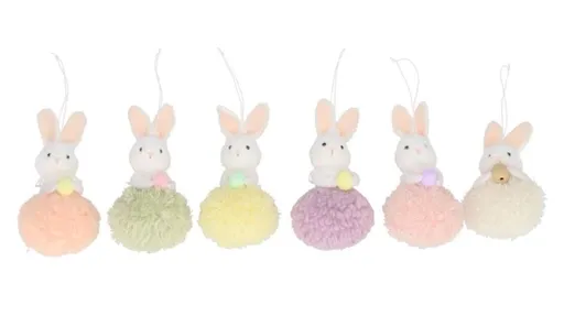 6ks závěsná textilní dekorace králíček na vajíčku - 7*11 cm 934061