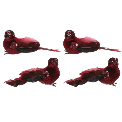 Sada ptáčků na klipu, červená, 4 ks
