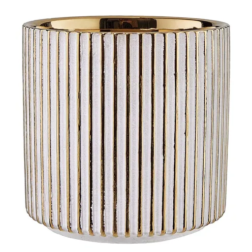 GOLDIE Květináč proužky 12 cm - bílá/zlatá