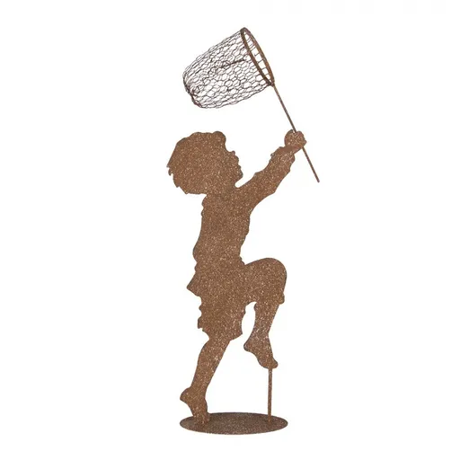 Rezavá kovová dekorace chlapec se síťkou a motýlkem - 33*13*88 cm Clayre & Eef