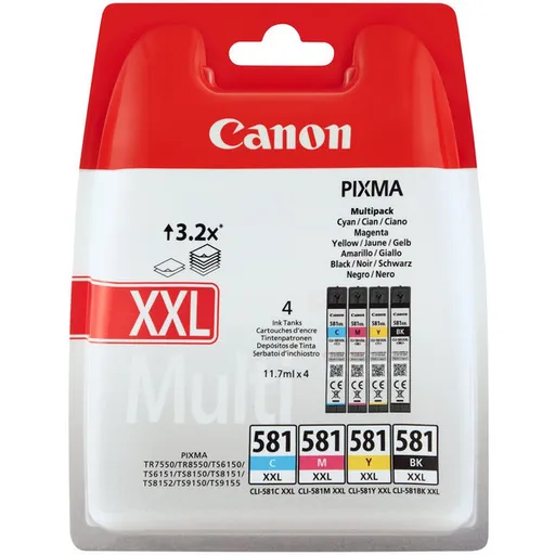 CANON CLI-581-XXL - originální cartridge, černá + barevná, 4x11,7ml