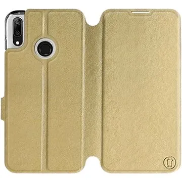 Flipové pouzdro na mobil Huawei Y7 2019 v provedení  Gold&Gray s šedým vnitřkem (5903226882991)