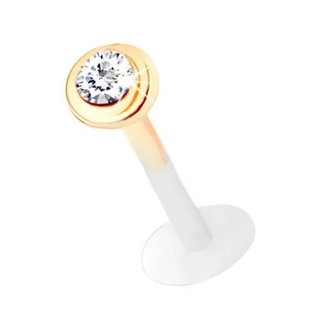 Piercing do brady a rtu ze zlata 585 a bioflexu - lesklá objímka s čirým zirkonem