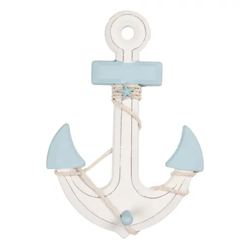 Modro-bílá dřevěná dekorace kotva Anchor Nautic - 22*5*33 cm 6H2402