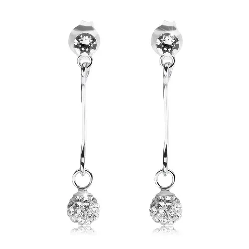 Náušnice ze stříbra 925, čirý Swarovského krystal, třpytivá kulička na tyčince