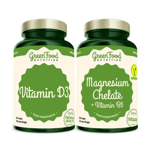 GreenFood Nutrition Magnesium Chelate + Vitamin D3 dvojbalení 90+60 kapslí