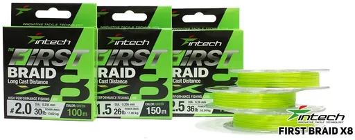 Intech first splétaná šňůra braided line braid x8 green 150 m - 0,148 mm 6,36 kg