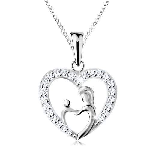 Náhrdelník ze stříbra 925, řetízek a přívěsek - matka s děťátkem v obrysu srdce
