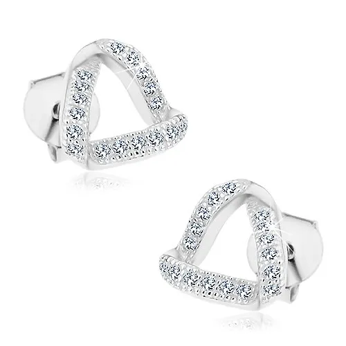 Náušnice ze stříbra 925, trojúhelník ze zvlněných zirkonových linií