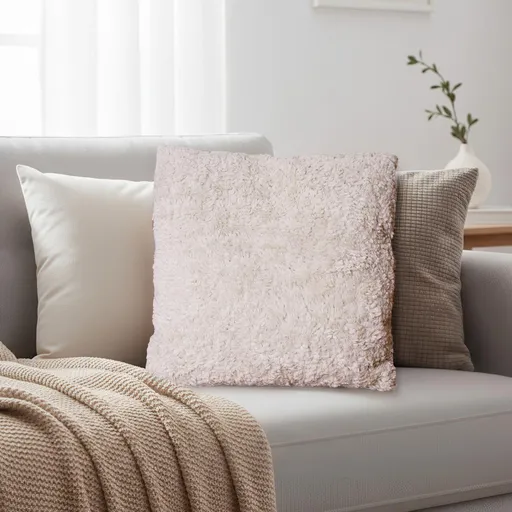 Dekorační polštář s plyšovým povrchem, 45 x 45 cm, přírodní