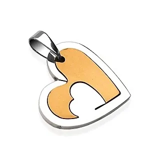 Přívěsek z chirurgické oceli, srdce s výřezem, stříbrná a zlatá barva