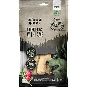 PrimaDog plněné žvýkací kosti jehně - brusinka L 13,5 cm 140 g (6430076894274)