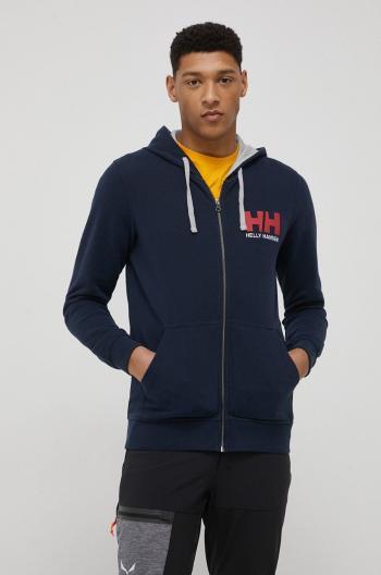 Bavlněná mikina Helly Hansen pánská, tmavomodrá barva, s kapucí, s potiskem, 34163