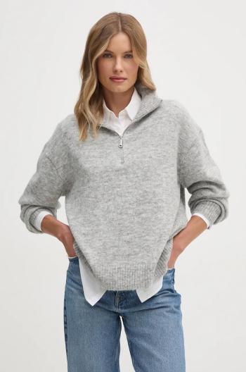 Svetr z vlněné směsi Calvin Klein Jeans dámský, šedá barva, s golfem, J20J224238