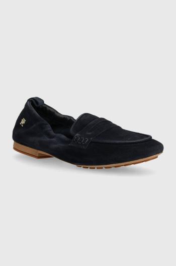 Semišové mokasíny Tommy Hilfiger TH SUEDE MOCCASIN dámské, tmavomodrá barva, na plochém podpatku, FW0FW07714