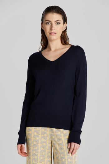 SVETR GANT FINE KNIT V-NECK EVENING BLUE