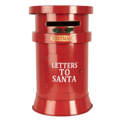 Červená kovová kulatá dekorační schránka Letters to Santa - Ø 24*38 cm Clayre & Eef