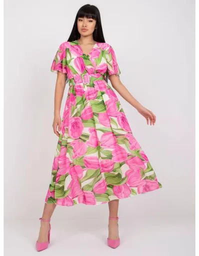Dámské šaty s výstřihem květinové ONIA růžové a zelené