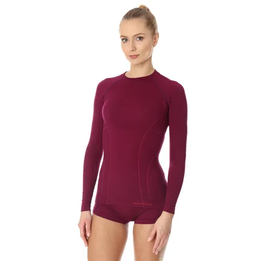 Dámské tričko Brubeck Active Wool s dlouhým rukávem Plum XL