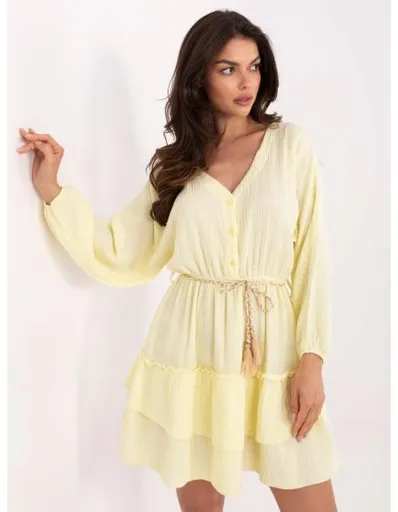 Mušelínové šaty s knoflíky světle žluté