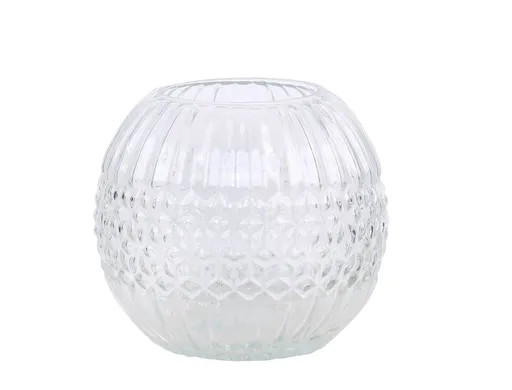 Baňatá čirá skleněná váza s drážkami Liggo - Ø 15*13 cm Chic Antique