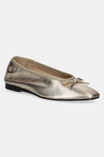 Kožené baleríny Tommy Hilfiger BALLERINA SOFT LEATHER METALLIC zlatá barva, FW0FW08452