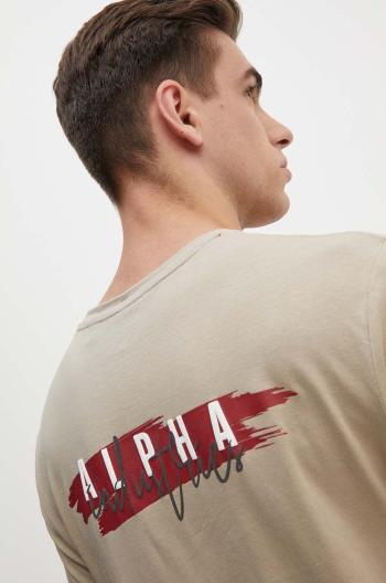 Bavlněné tričko Alpha Industries béžová barva, s aplikací, 148523