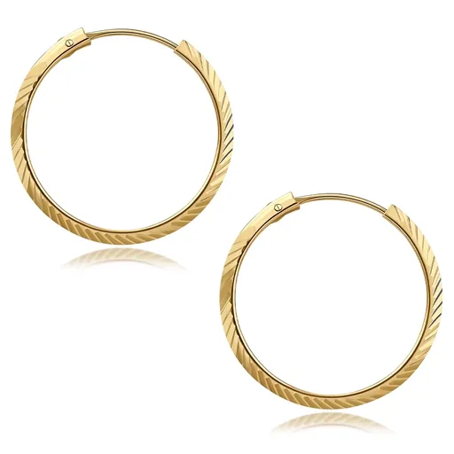 Kulaté náušnice ze 14K zlata s jemnými bočními proužky, 20 mm