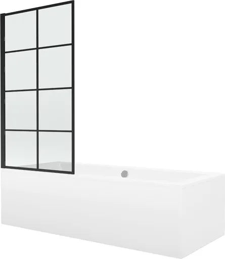 MEXEN/S Cube obdélníková vana 170 x 80 cm s panelem  + vanová zástěna 70,  černá  vzor fix 550517080X9307007077